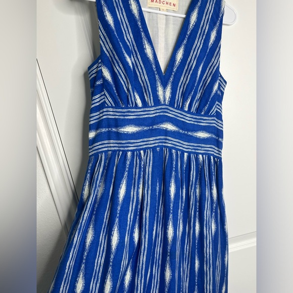 Anthropologie MADCHEN Skywriter Ikat Print Silk Linen Blend Maxi Dress Size 6 - Picture 6 of 15